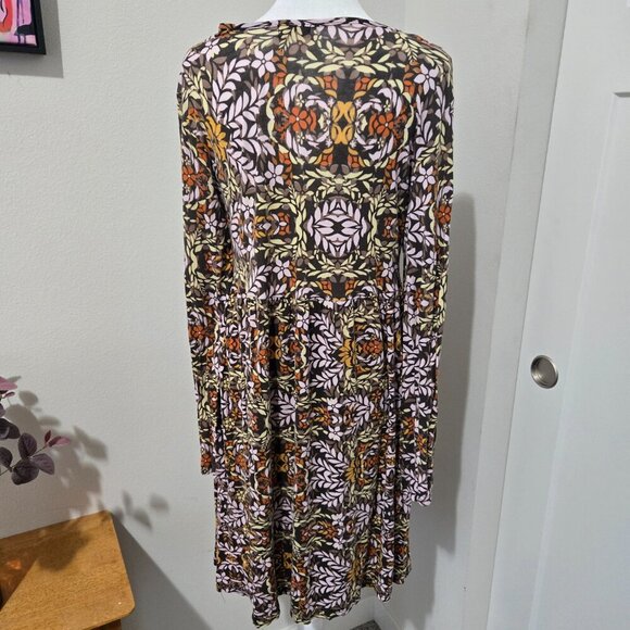 Earthbound Trading Co Fit Flare Long Sleeve Knit Flower Vine Dress - XL - Boho - Picture 6 of 10